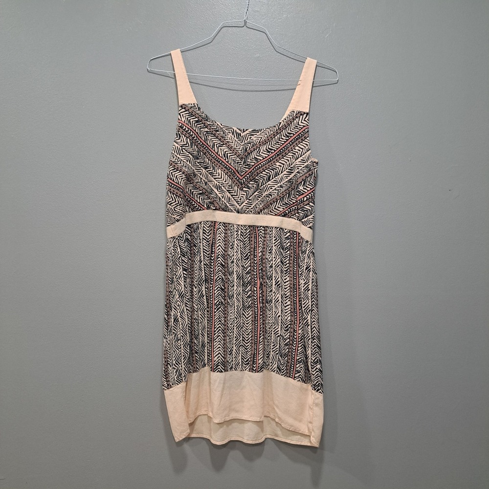 Loft Petites 12P Geometric Tank‎ Dress Rayon Flowy Tan Brown